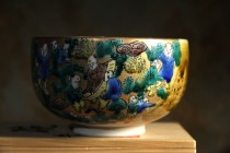 418九谷燒 金襴手唐子遊松紋飴釉貫入