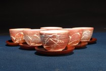 592志野燒茶杯/原木托